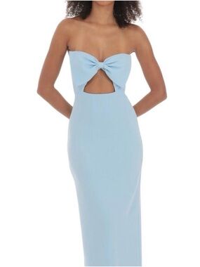 Lucy in the Sky Strapless Light Blue Maxi Dress with Front Bow